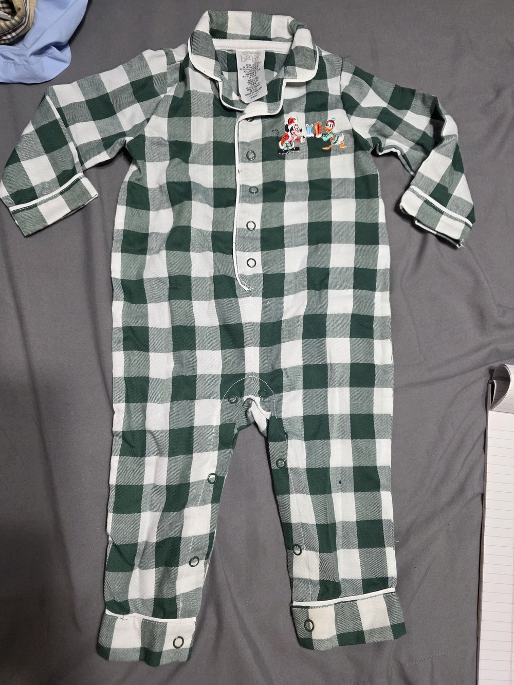Disney Green & White Buffalo Check Pajama One-Piece with Character Patch